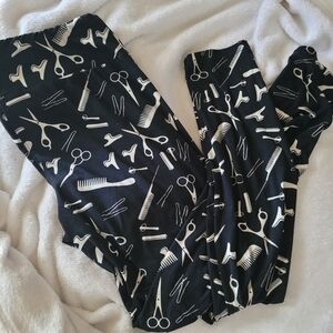 Black and White Hair Tools Pattern Leggings‎ Large